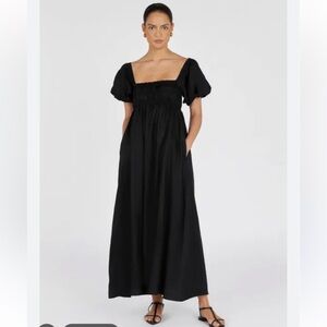 DISSH BIANCA BLACK LINEN MIDI DRESS NWT